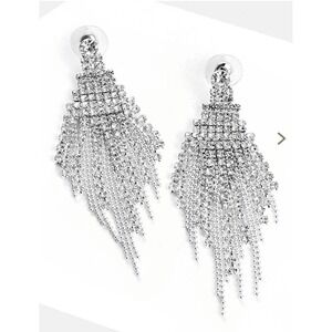 Sohi Rhinestone‎ Fringe Drop Earrings Womens Glam Wedding Chandelier Silver OS